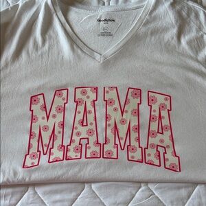 Goodfellow White 'MAMA' Tee with Pink Floral Accents